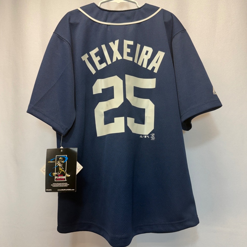 NY Yankees Mark‎ Teixeira 25 Majestic Baseball Jersey MLB Kids 10/12 Navy Blue